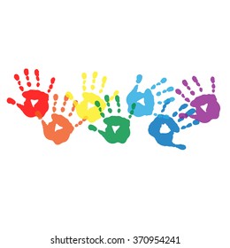 Abstract background with a rainbow colored handprints