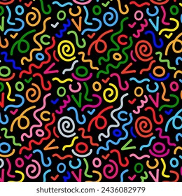 Abstrakter Hintergrund mit einem regenbogenfarbenen Doodle-Muster-Design 
