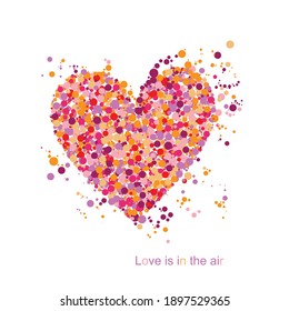 Abstract background of rainbow dots in the shape of heart. Confetti scattered in the form of circle