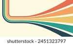 Abstract background of rainbow groovy Wavy Line design in 1970s Hippie Retro style. Vector pattern ready to use for cloth, textile, wrap and other.