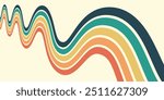 Abstract background of rainbow groovy Wavy Line design in 1970s Hippie Retro style. Vector pattern ready to use for cloth, textile, wrap and other.