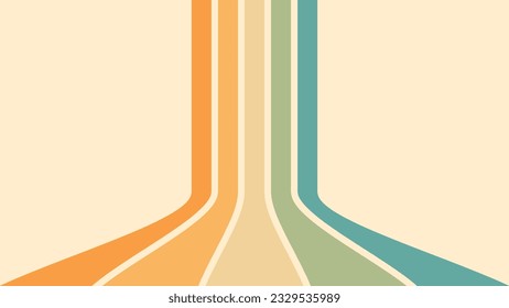 Antecedentes abstractos del diseño de líneas onduladas de arcoiris en estilo Hippie Retro de los años 70. Patrón vectorial listo para usar para tela, textil, envoltura y otros.