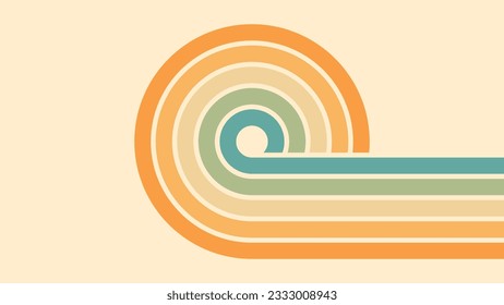 Antecedentes abstractos del diseño de líneas onduladas de arcoiris en estilo Hippie Retro de los años 70. Patrón vectorial listo para usar para tela, textil, envoltura y otros.