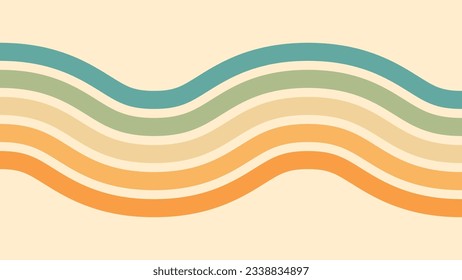 Abstract background of rainbow groovy Wavy Lines design in 1970s Hippie Retro style. Vector pattern ready to use for cloth, textile, wrap and other.