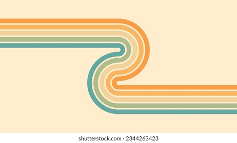 Abstract background of rainbow groovy Wavy Lines design in 1970s Hippie Retro style. Vector pattern ready to use for cloth, textile, wrap and other.