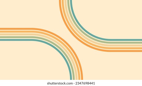 Antecedentes abstractos del diseño de líneas onduladas de arcoiris en estilo Hippie Retro de los años 70. Patrón vectorial listo para usar para tela, textil, envoltura y otros.