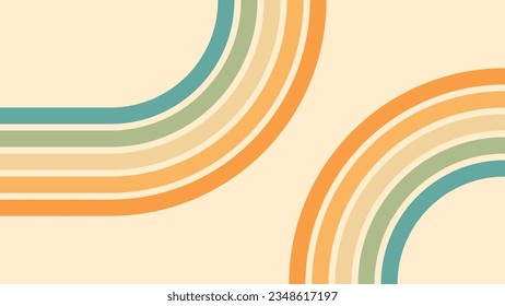 Abstract background of rainbow groovy Wavy Lines design in 1970s Hippie Retro style. Vector pattern ready to use for cloth, textile, wrap and other.