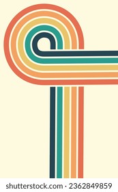 Abstract background of rainbow groovy Wavy Line design in 1970s Hippie Retro style. Vector pattern ready to use for cloth, textile, wrap and other.