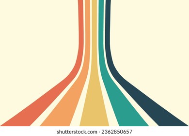 Abstract background of rainbow groovy Wavy Line design in 1970s Hippie Retro style. Vector pattern ready to use for cloth, textile, wrap and other.