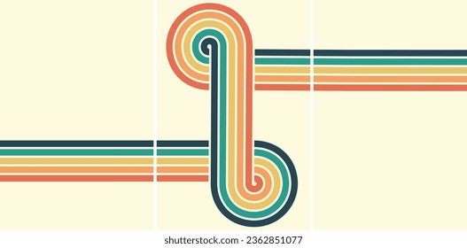 Abstract background of rainbow groovy Wavy Line design in 1970s Hippie Retro style. Vector pattern ready to use for cloth, textile, wrap and other.