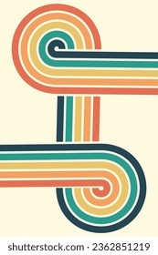 Abstract background of rainbow groovy Wavy Line design in 1970s Hippie Retro style. Vector pattern ready to use for cloth, textile, wrap and other.