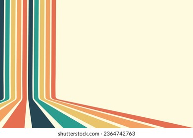 Abstract background of rainbow groovy Wavy Line design in 1970s Hippie Retro style. Vector pattern ready to use for cloth, textile, wrap and other.