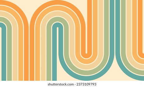 Abstract background of rainbow groovy Wavy Lines design in 1970s Hippie Retro style. Vector pattern ready to use for cloth, textile, wrap and other.