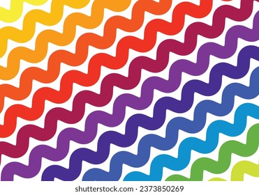 Resumen del fondo del diseño de líneas onduladas arcoiris en estilo retro hippie de los años 70.
