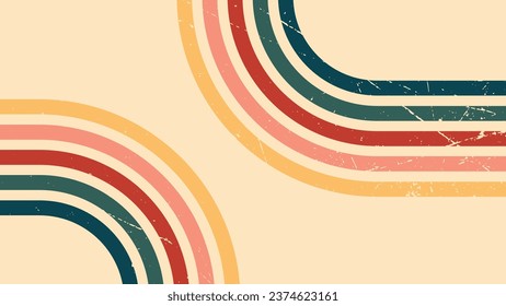  Abstract background of rainbow groovy Wavy Line design in 1970s Hippie Vintage Retro style. Old Vintage Retro background, Vector pattern, Vector vintage pattern, Vintage 70s colorful lines background