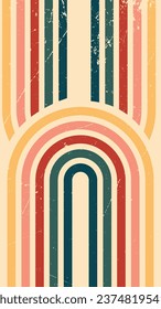 Abstract background of rainbow groovy Wavy Line design in 1970s Hippie Vintage Retro style. Old Vintage Retro background, Vector pattern, Vector vintage pattern, Vintage 70s colorful lines background