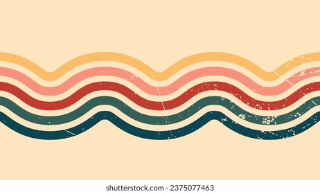 Abstract background of rainbow groovy Wavy Line design in 1970s Hippie Vintage Retro style. Old Vintage Retro background, Vector pattern, Vector vintage pattern, Vintage 70s colorful lines background