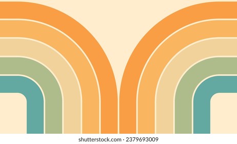 Abstract background of rainbow groovy Wavy Lines design in 1970s Hippie Retro style. Vector pattern ready to use for cloth, textile, wrap and other.