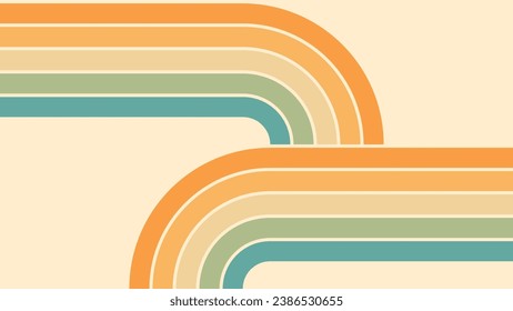 Abstract background of rainbow groovy Wavy Lines design in 1970s Hippie Retro style. Vector pattern ready to use for cloth, textile, wrap and other.