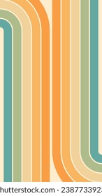 Abstract background of rainbow groovy Wavy Lines design in 1970s Hippie Retro style. Vector pattern ready to use for cloth, textile, wrap and other.