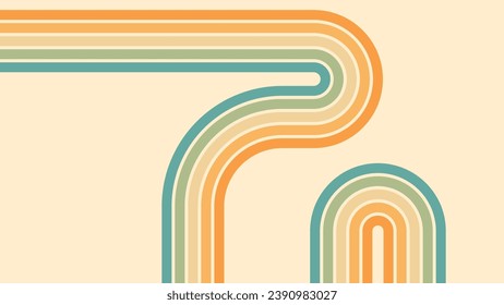 Abstract background of rainbow groovy Wavy Lines design in 1970s Hippie Retro style. Vector pattern ready to use for cloth, textile, wrap and other.