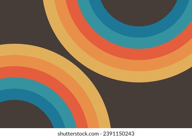 Abstract background of rainbow groovy Wavy Line design in 1970s Hippie Retro style.