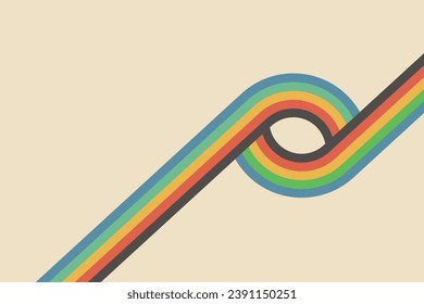 Abstract background of rainbow groovy Wavy Line design in 1970s Hippie Retro style.