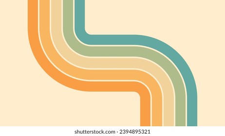 Abstract background of rainbow groovy Wavy Lines design in 1970s Hippie Retro style. Vector pattern ready to use for cloth, textile, wrap and other.