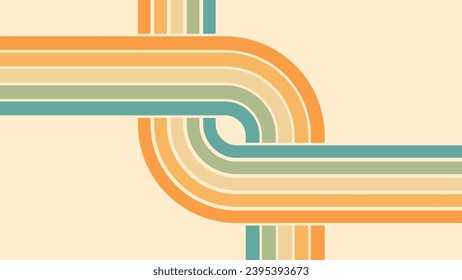 Abstract background of rainbow groovy Wavy Lines design in 1970s Hippie Retro style. Vector pattern ready to use for cloth, textile, wrap and other.