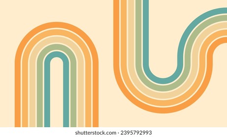 Antecedentes abstractos del diseño de líneas onduladas de arcoiris en estilo Hippie Retro de los años 70. Patrón vectorial listo para usar para tela, textil, envoltura y otros.