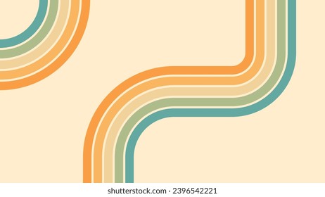 Abstract background of rainbow groovy Wavy Lines design in 1970s Hippie Retro style. Vector pattern ready to use for cloth, textile, wrap and other.