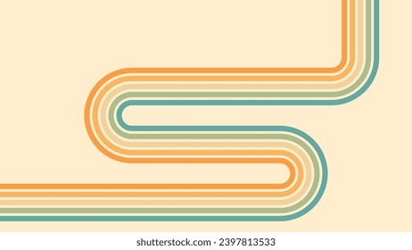 Abstract background of rainbow groovy Wavy Lines design in 1970s Hippie Retro style. Vector pattern ready to use for cloth, textile, wrap and other.