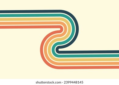Abstract background of rainbow groovy Wavy Line design in 1970s Hippie Retro style. Vector pattern ready to use for cloth, textile, wrap and other.