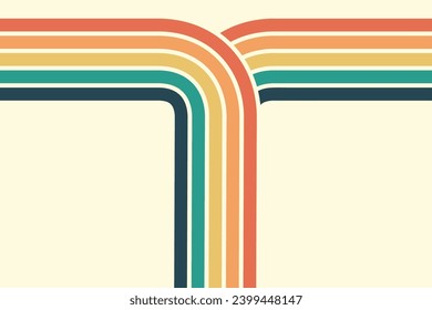 Antecedentes abstractos del diseño de la línea de onda arcoiris en estilo Hippie Retro de los años 70. Patrón vectorial listo para usar para tela, textil, envoltura y otros.
