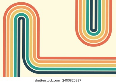Abstract background of rainbow groovy Wavy Line design in 1970s Hippie Retro style. Vector pattern ready to use for cloth, textile, wrap and other.
