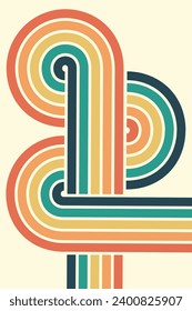Abstract background of rainbow groovy Wavy Line design in 1970s Hippie Retro style. Vector pattern ready to use for cloth, textile, wrap and other.