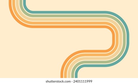 Abstrakter Hintergrund des Regenbogenmotivs Wavy Lines Design in Hippie Retro Stil der 1970er Jahre. Vektormuster, gebrauchsfertig für Tuch, Textilien, Packung und andere.