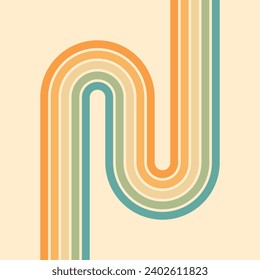 Abstract background of rainbow groovy Wavy Lines design in 1970s Hippie Retro style. Vector pattern ready to use for cloth, textile, wrap and other.