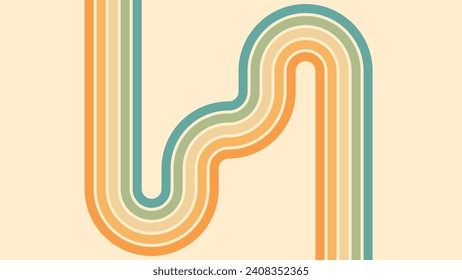 Abstract background of rainbow groovy Wavy Lines design in 1970s Hippie Retro style. Vector pattern ready to use for cloth, textile, wrap and other.