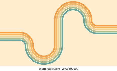 Abstract background of rainbow groovy Wavy Lines design in 1970s Hippie Retro style. Vector pattern ready to use for cloth, textile, wrap and other.