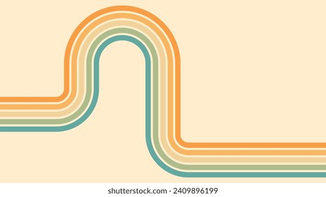 Abstract background of rainbow groovy Wavy Lines design in 1970s Hippie Retro style. Vector pattern ready to use for cloth, textile, wrap and other.