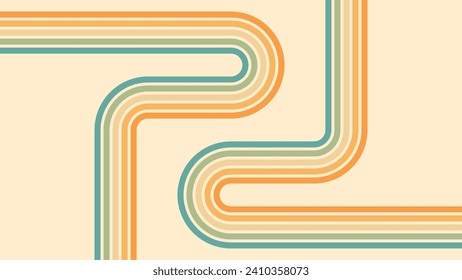 Abstract background of rainbow groovy Wavy Lines design in 1970s Hippie Retro style. Vector pattern ready to use for cloth, textile, wrap and other.