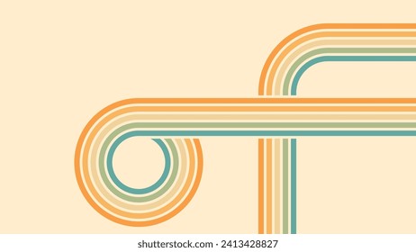 Abstract background of rainbow groovy Wavy Lines design in 1970s Hippie Retro style. Vector pattern ready to use for cloth, textile, wrap and other.