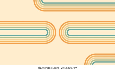 Abstract background of rainbow groovy Wavy Lines design in 1970s Hippie Retro style. Vector pattern ready to use for cloth, textile, wrap and other.