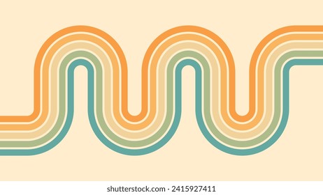 Abstract background of rainbow groovy Wavy Lines design in 1970s Hippie Retro style. Vector pattern ready to use for cloth, textile, wrap and other.