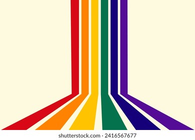 Abstract background of rainbow groovy Wavy Line design in retro 1970s hippie style. Abstract rainbow wave line background design in retro style. Rainbow. Samples of pride. Vector illustration.