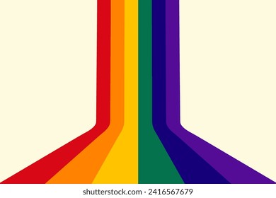 Antecedentes abstractos del diseño de la línea de onda arcoiris en estilo hippie retro de los años 70. Resumen del diseño de fondo de la línea de onda de arco iris en estilo retro. Arcoiris. Muestras de orgullo. Ilustración vectorial.