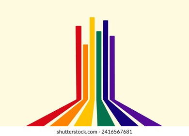 Abstract background of rainbow groovy Wavy Line design in retro 1970s hippie style. Abstract rainbow wave line background design in retro style. Rainbow. Samples of pride. Vector illustration.