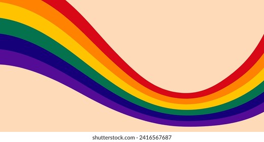 Abstract background of rainbow groovy Wavy Line design in retro 1970s hippie style. Abstract rainbow wave line background design in retro style. Rainbow. Samples of pride. Vector illustration.