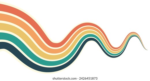 Abstract background of rainbow groovy Wavy Line design in 1970s Hippie Retro style. Vector pattern ready to use for cloth, textile, wrap and other.